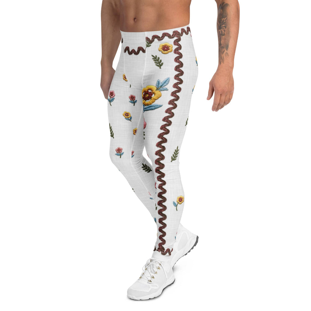 Embroidered Effect Floral Men's Leggings