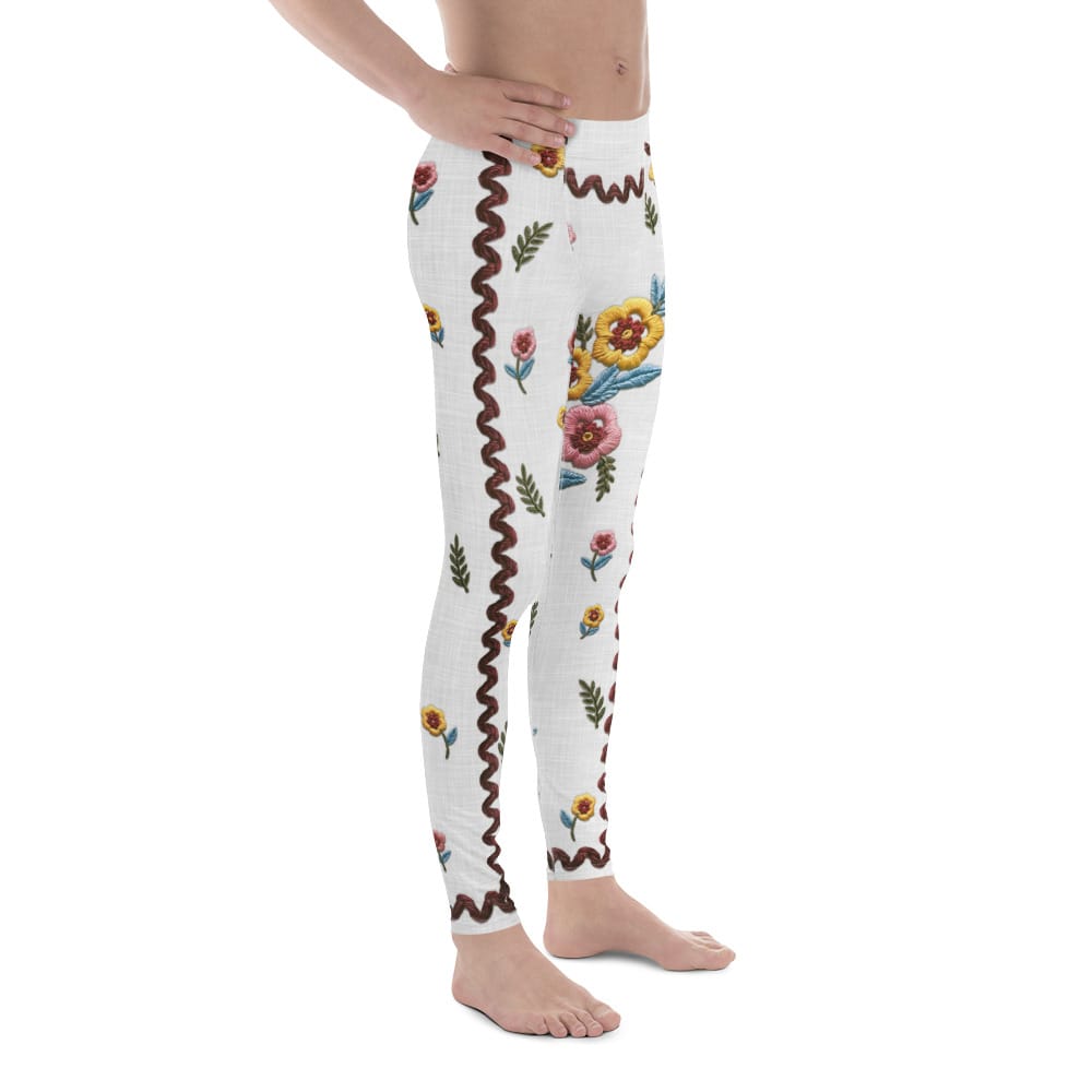 Embroidered Effect Floral Men's Leggings