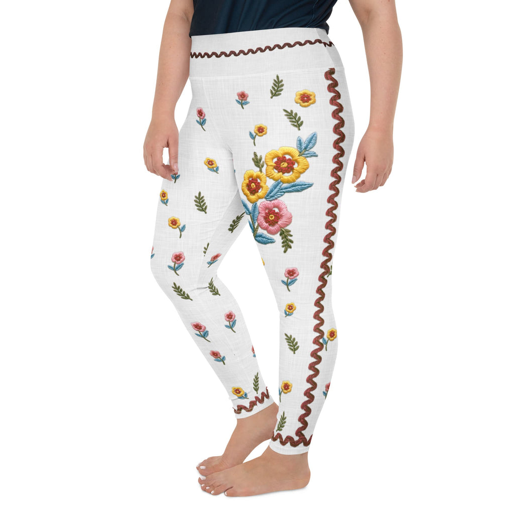 Embroidered Effect Floral Plus Size Leggings