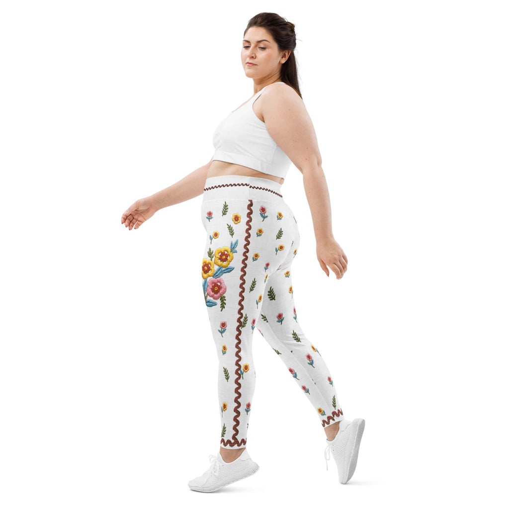 Embroidered Effect Floral Plus Size Leggings