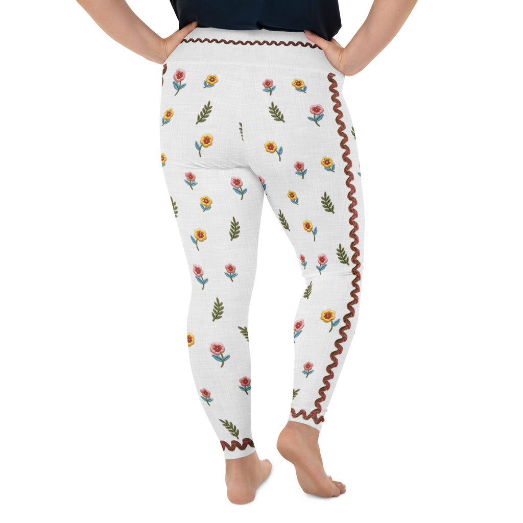 Embroidered Effect Floral Plus Size Leggings