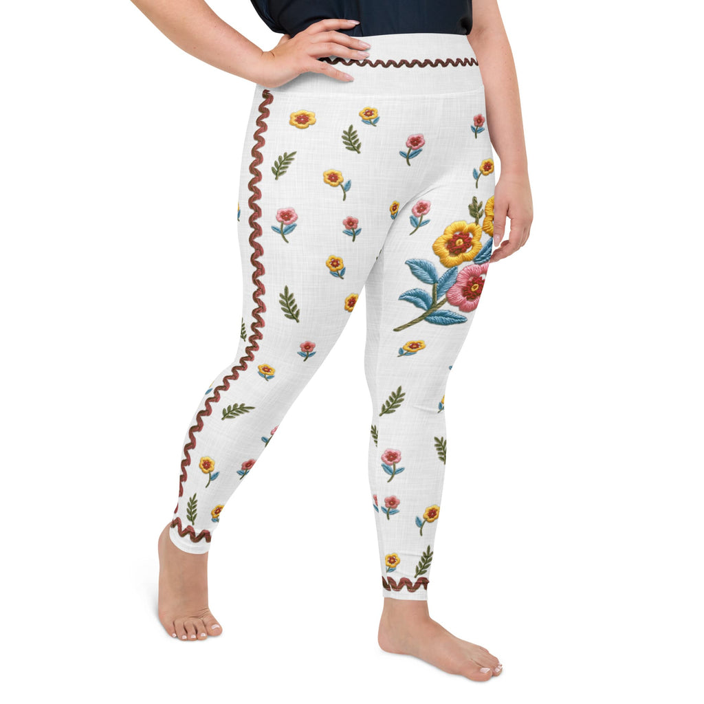 Embroidered Effect Floral Plus Size Leggings