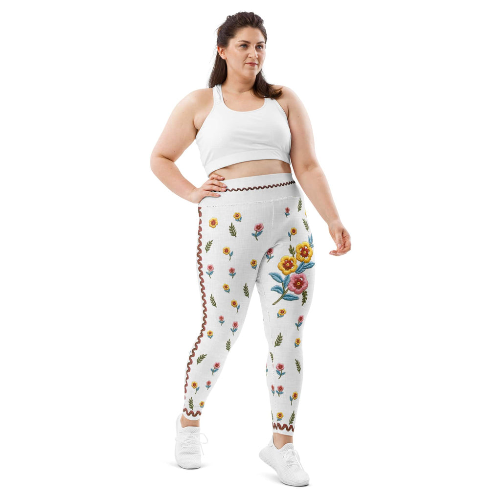 Embroidered Effect Floral Plus Size Leggings