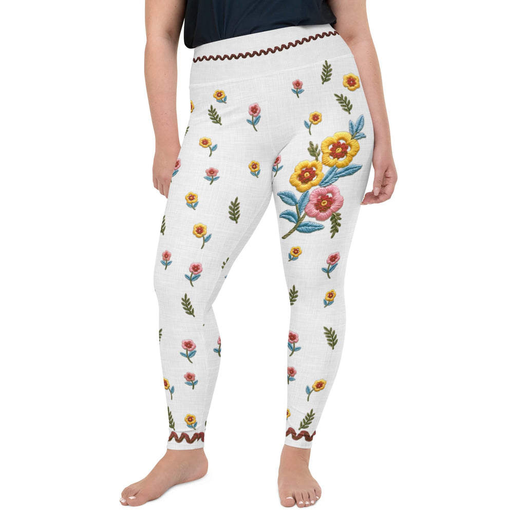 Embroidered Effect Floral Plus Size Leggings