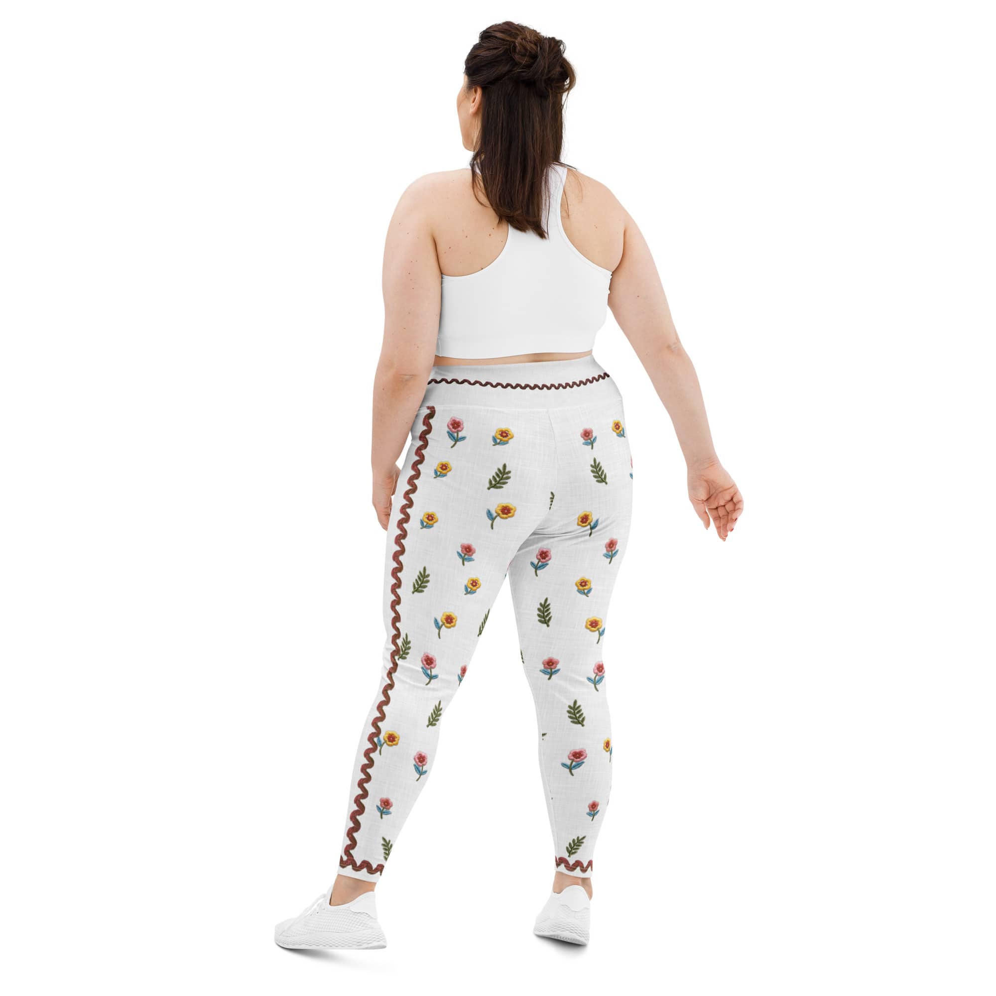 Embroidered Effect Floral Plus Size Leggings