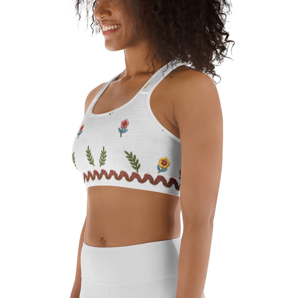 Embroidered Effect Floral Sports Bra