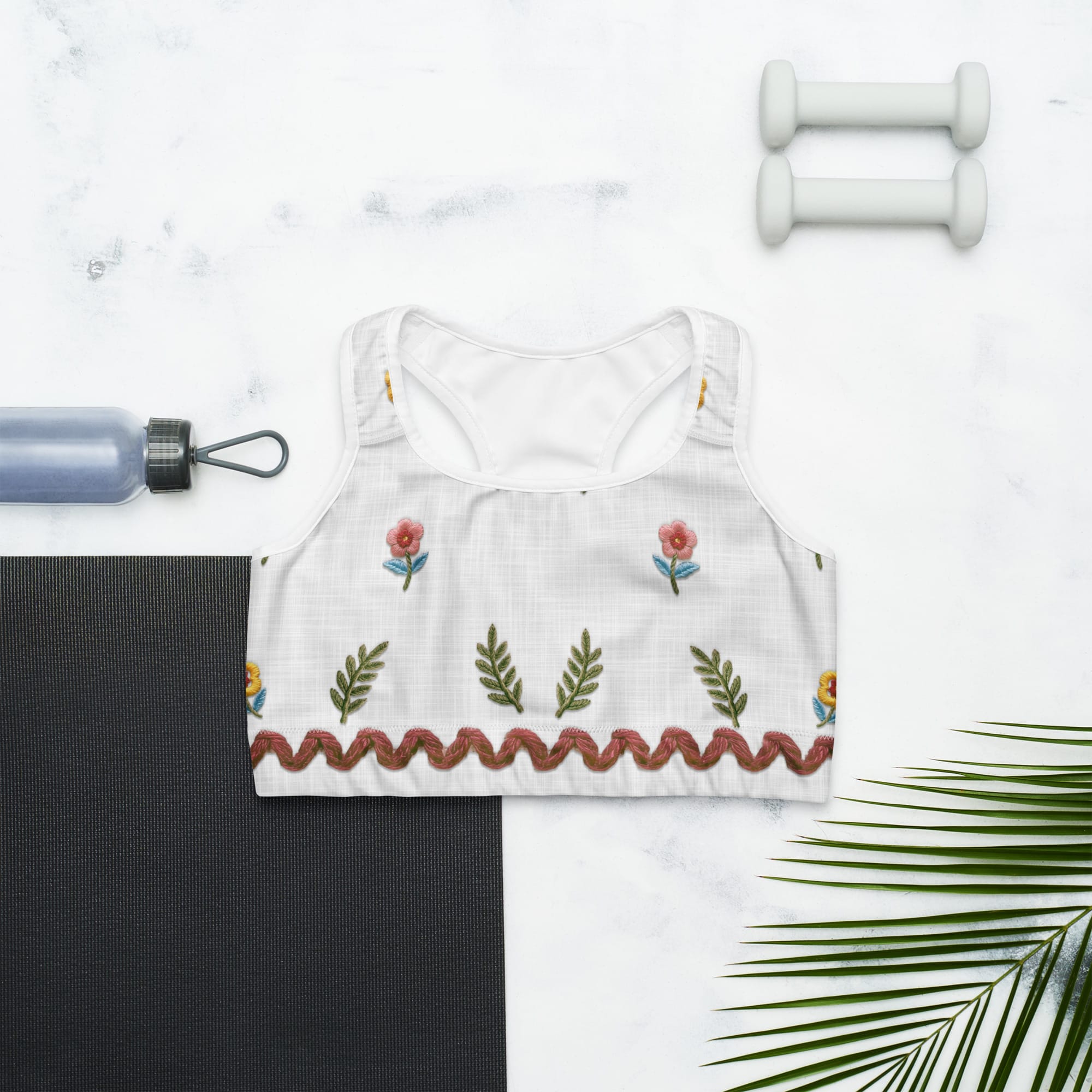Embroidered Effect Floral Sports Bra