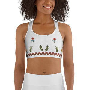 Embroidered Effect Floral Sports Bra