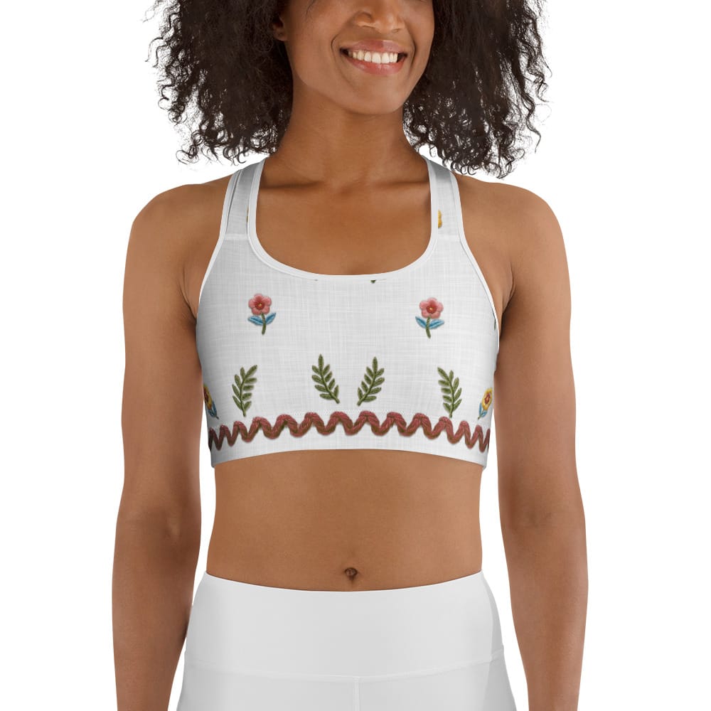 Embroidered Effect Floral Sports Bra