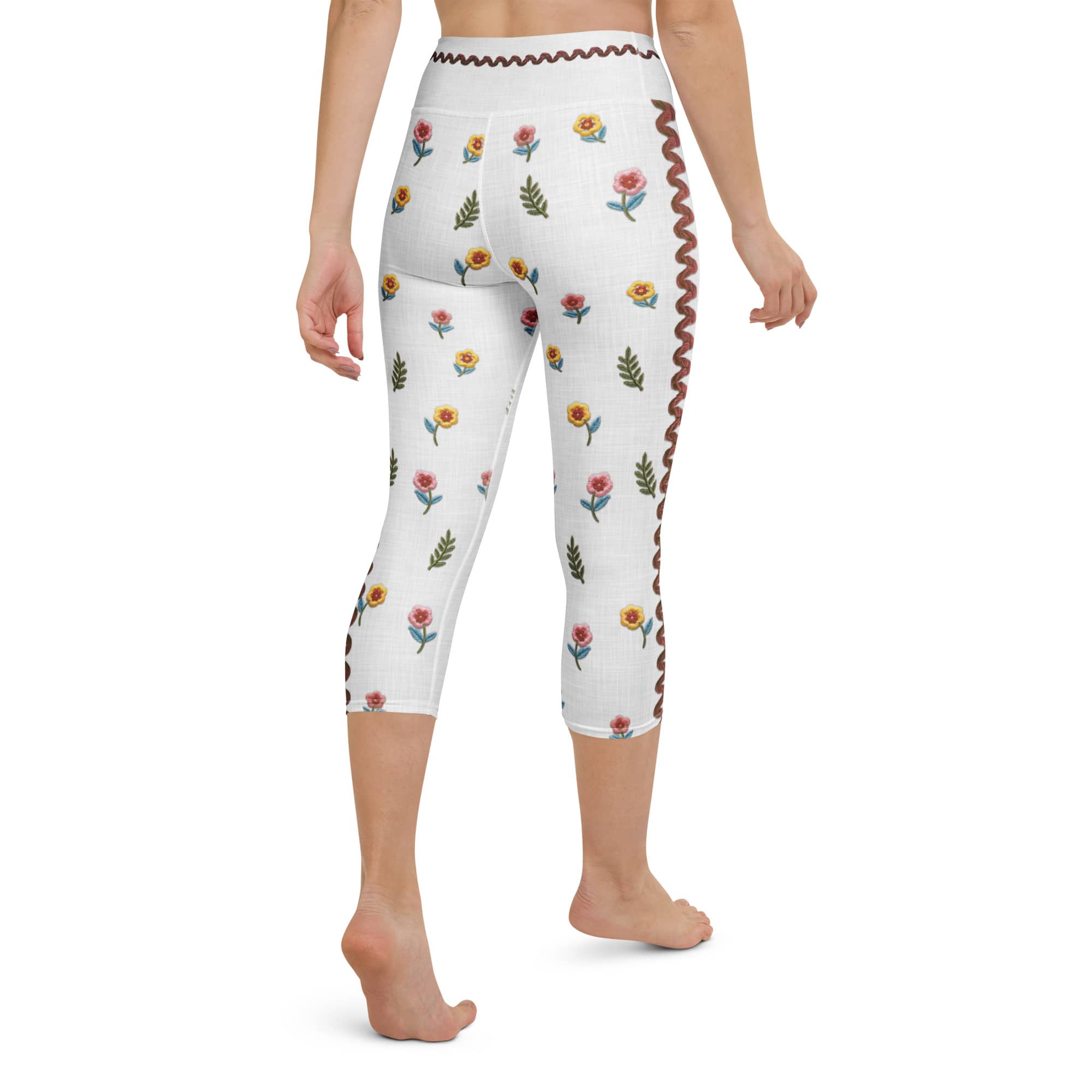 Embroidered Effect Floral Yoga Capris