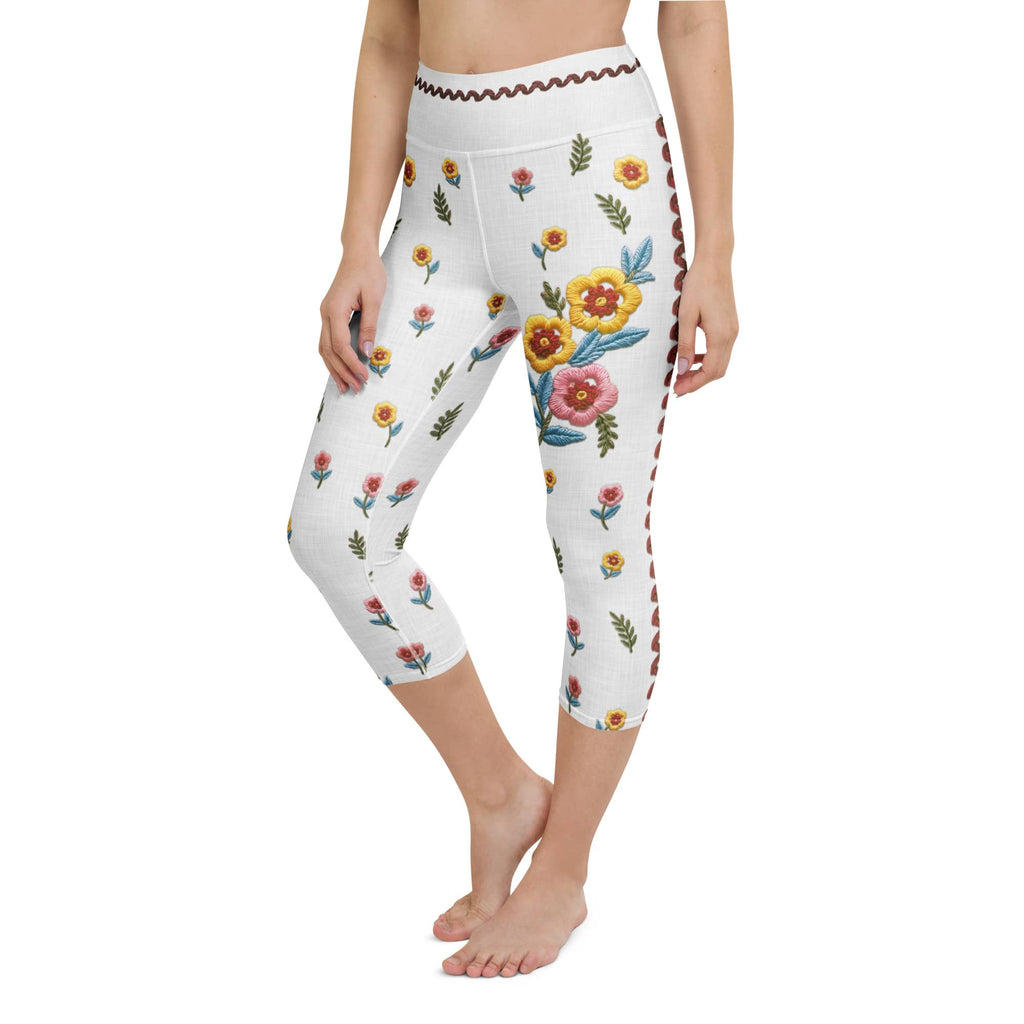 Embroidered Effect Floral Yoga Capris