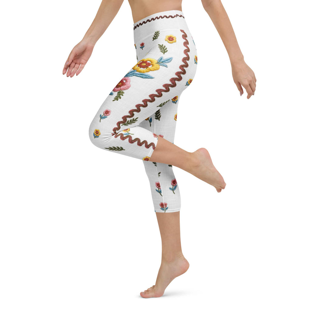Embroidered Effect Floral Yoga Capris