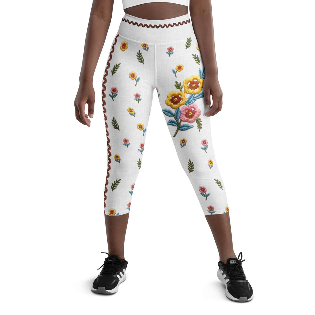 Embroidered Effect Floral Yoga Capris