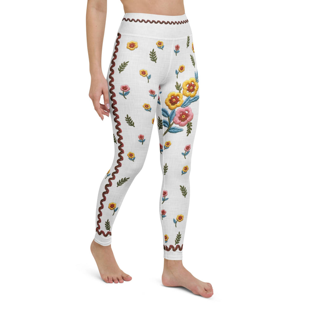 Embroidered Effect Floral Yoga Leggings