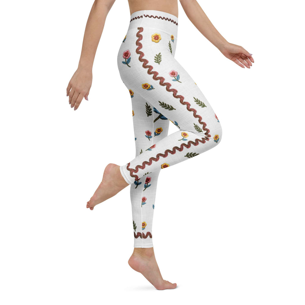 Embroidered Effect Floral Yoga Leggings