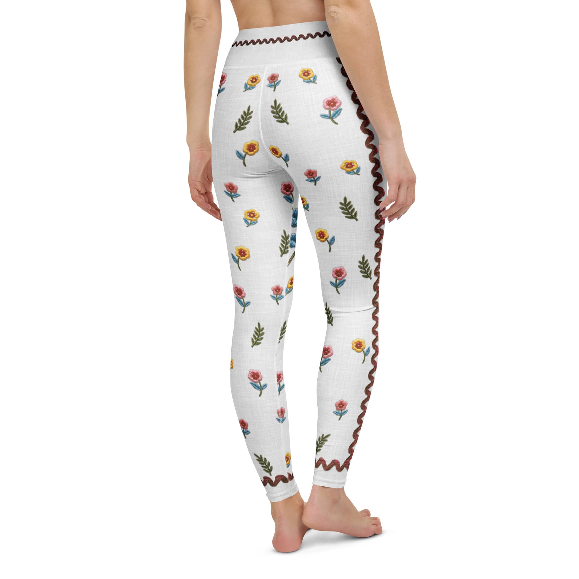 Embroidered Effect Floral Yoga Leggings