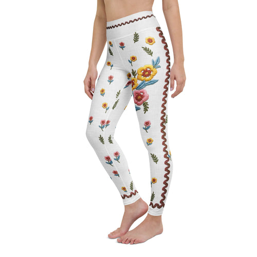 Embroidered Effect Floral Yoga Leggings