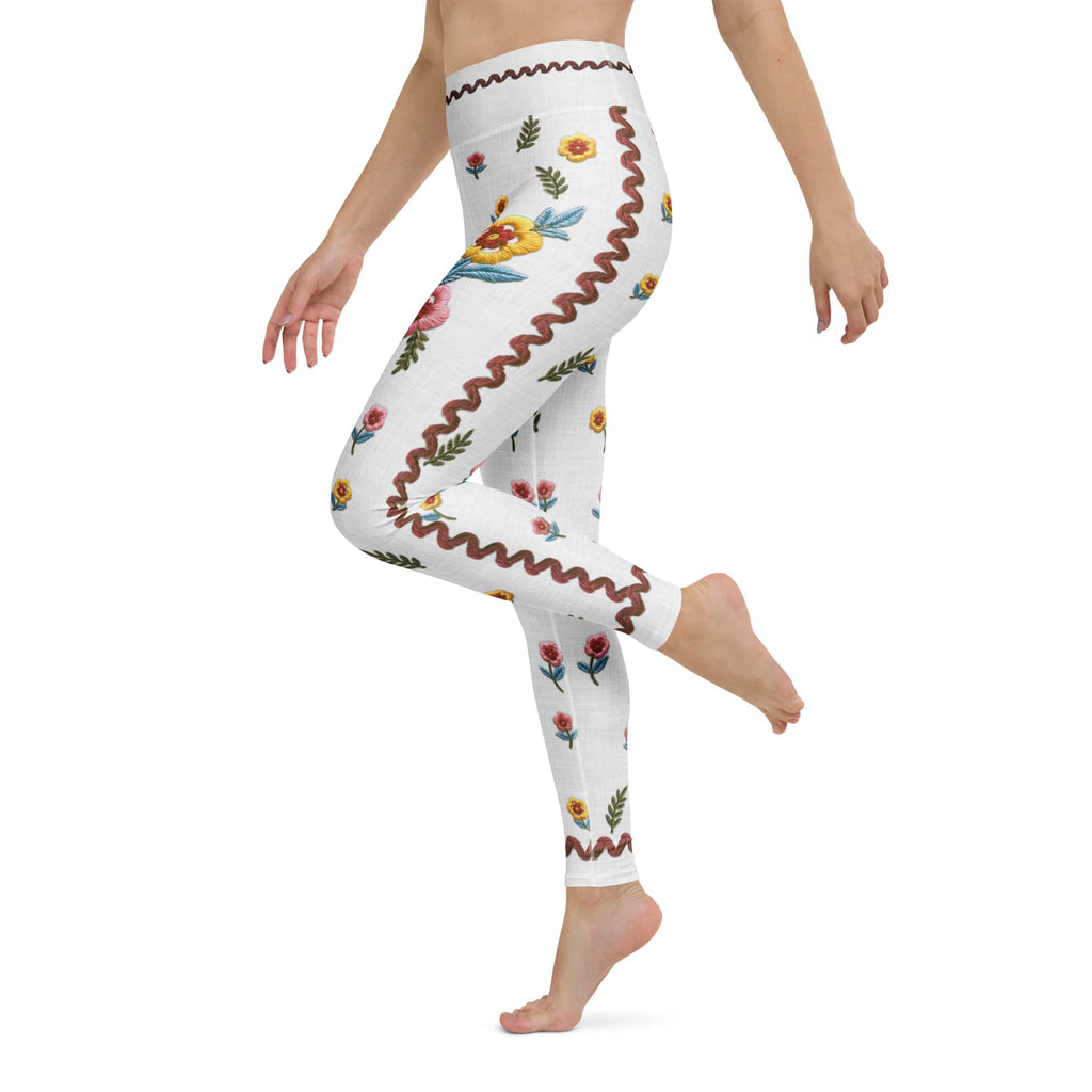 Embroidered Effect Floral Yoga Leggings