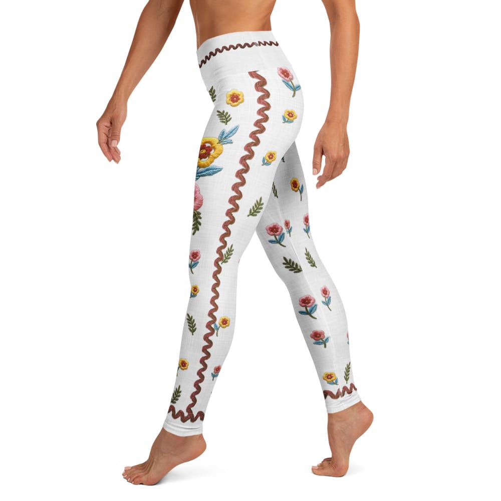 Embroidered Effect Floral Yoga Leggings