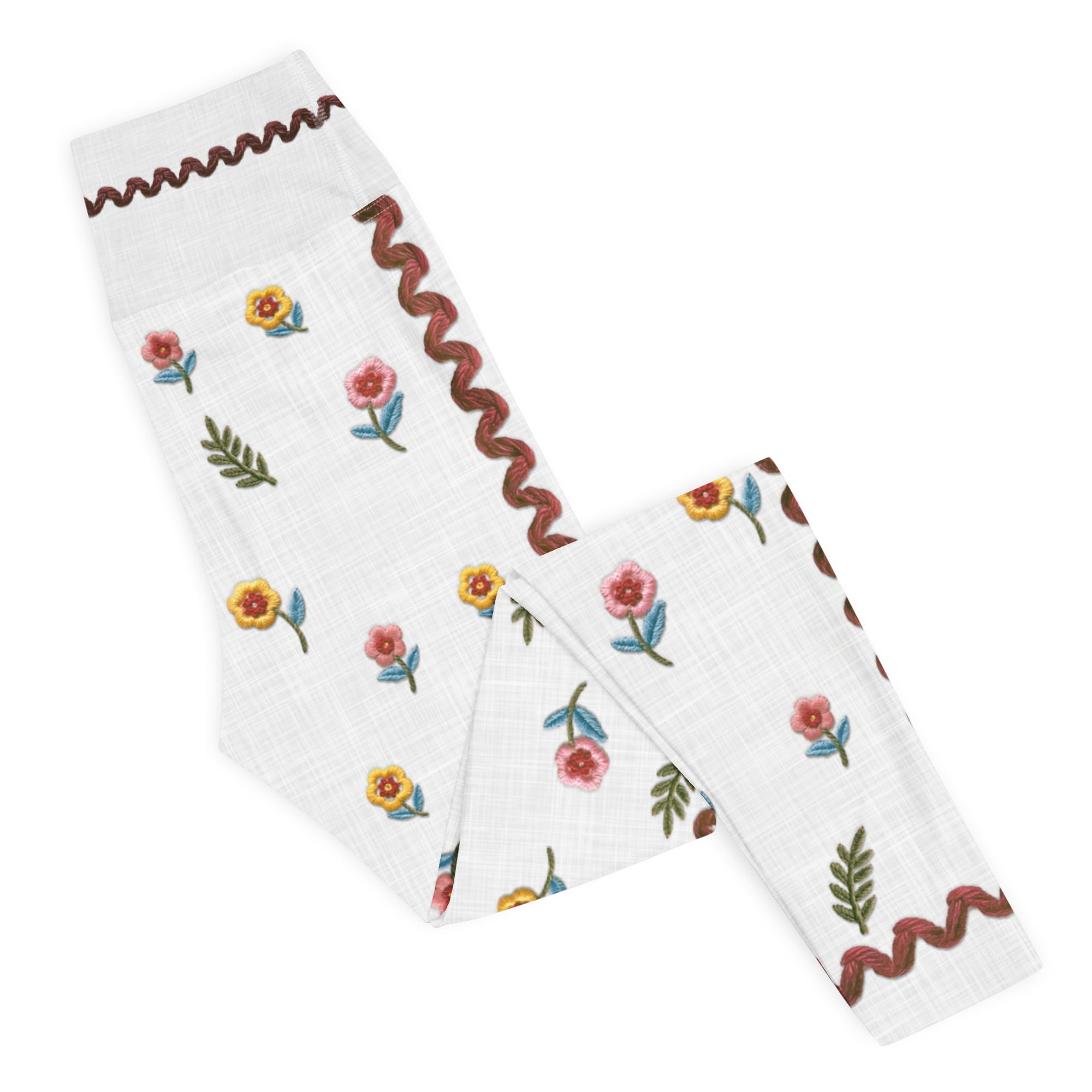 Embroidered Effect Floral Yoga Leggings