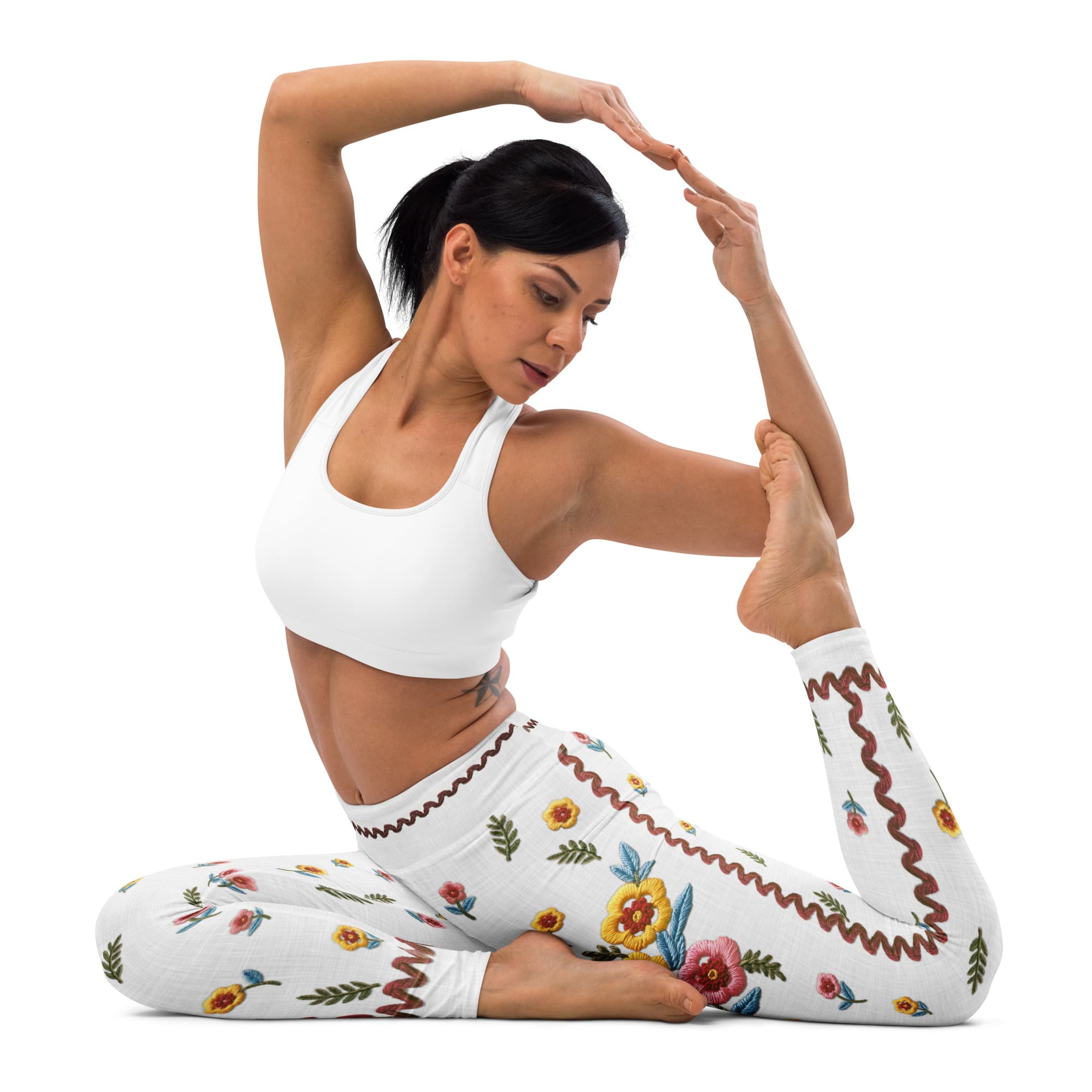Embroidered Effect Floral Yoga Leggings