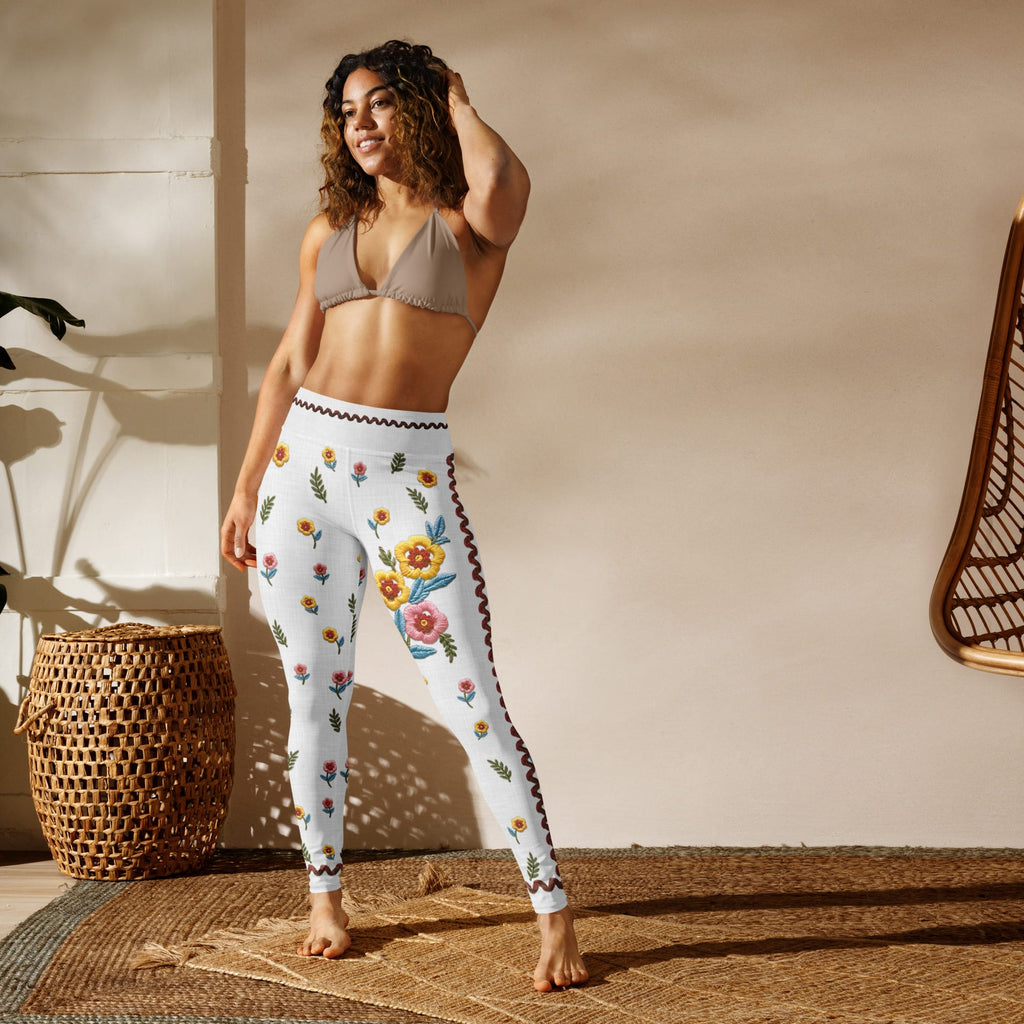 Embroidered Effect Floral Yoga Leggings
