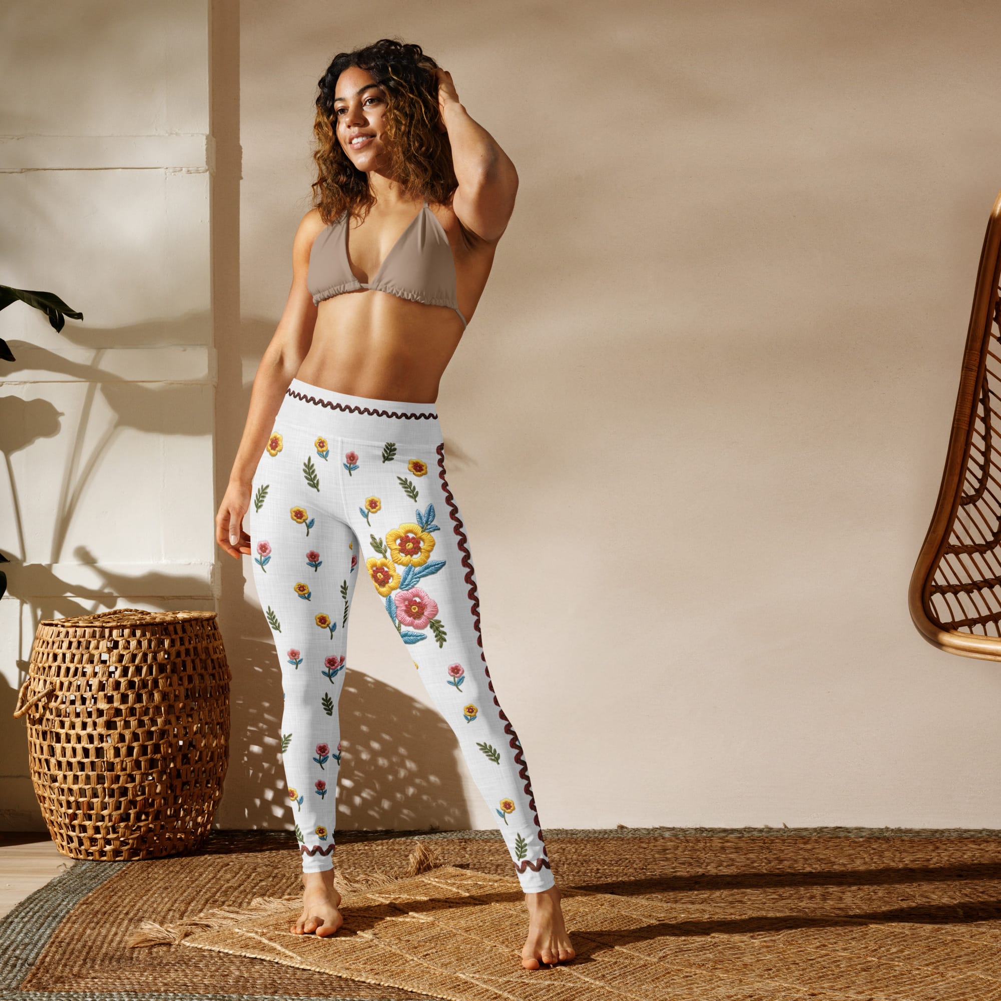 Embroidered Effect Floral Yoga Leggings