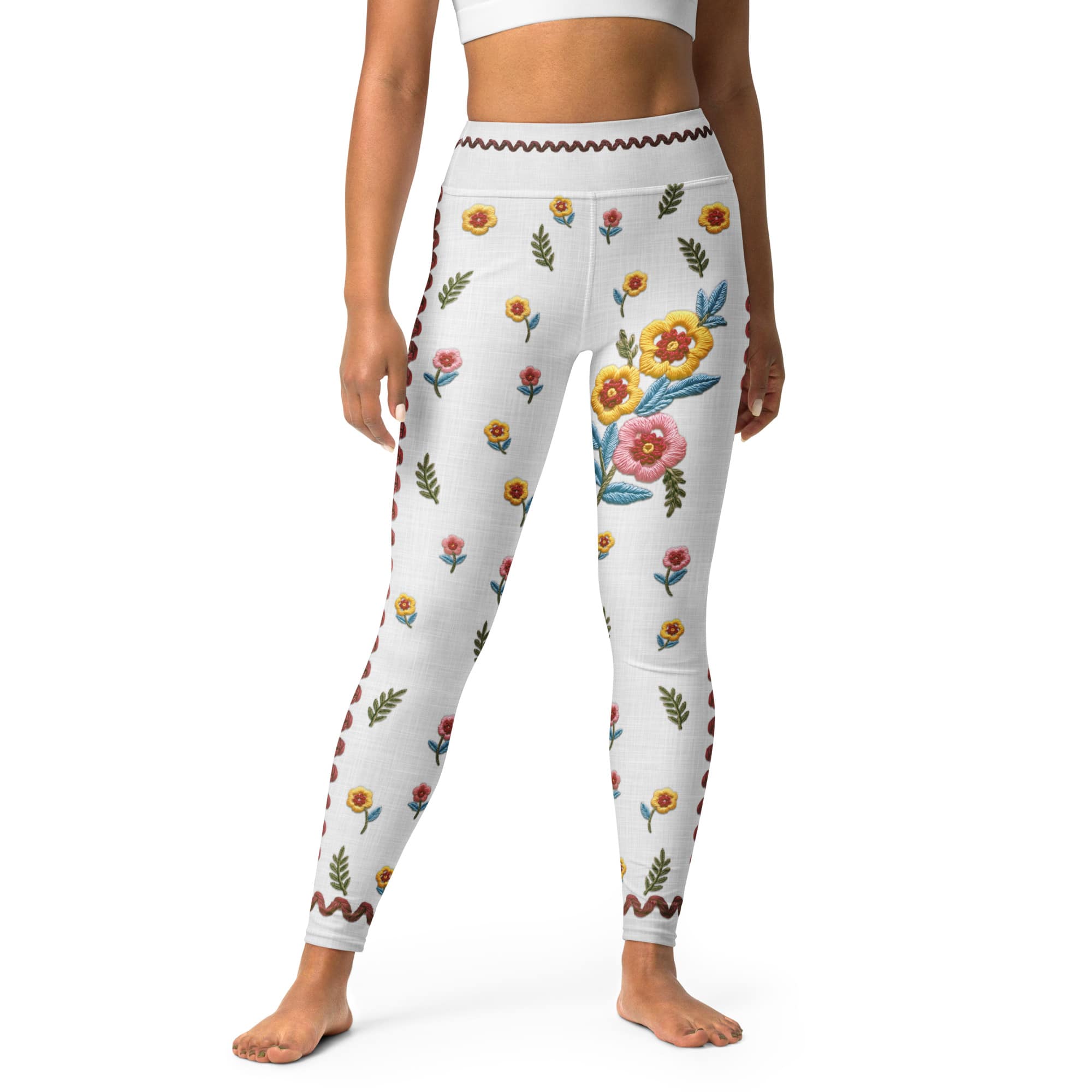 Embroidered Effect Floral Yoga Leggings