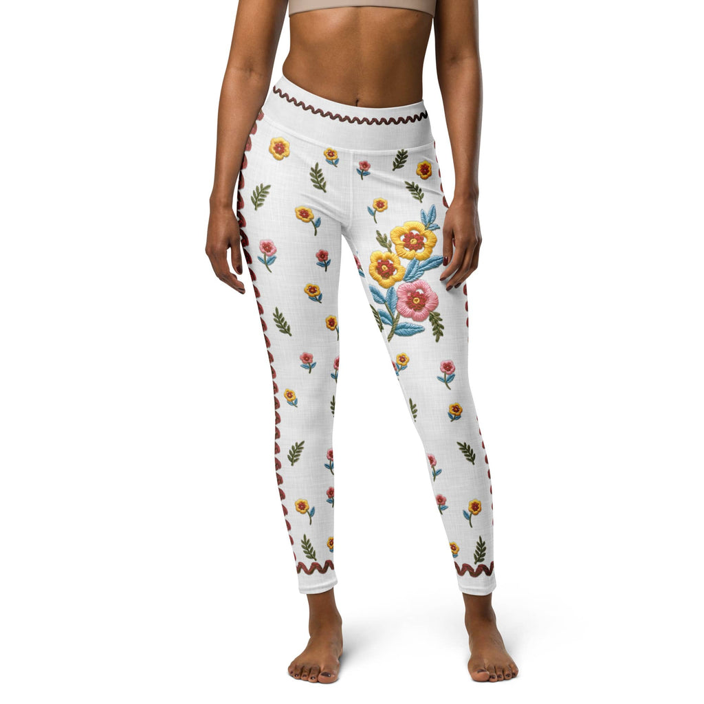 Embroidered Effect Floral Yoga Leggings