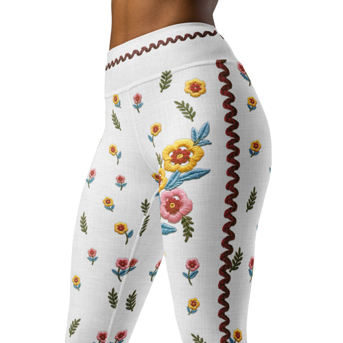 Embroidered Effect Floral Yoga Leggings