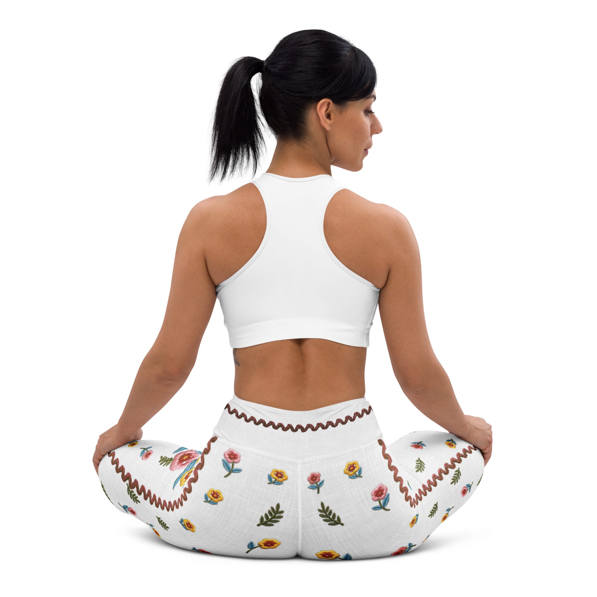 Embroidered Effect Floral Yoga Leggings