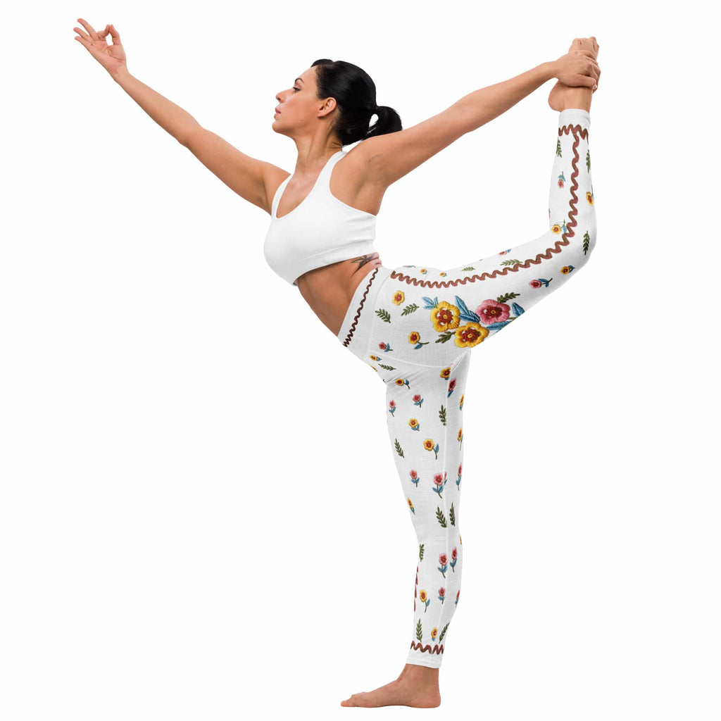 Embroidered Effect Floral Yoga Leggings