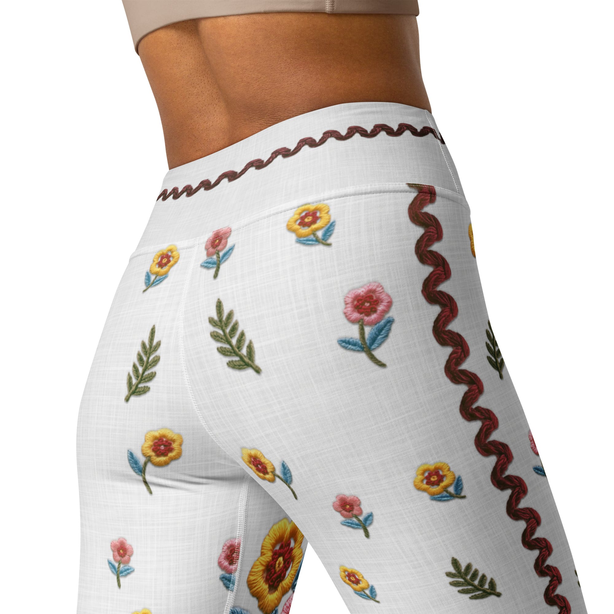 Embroidered Effect Floral Yoga Leggings