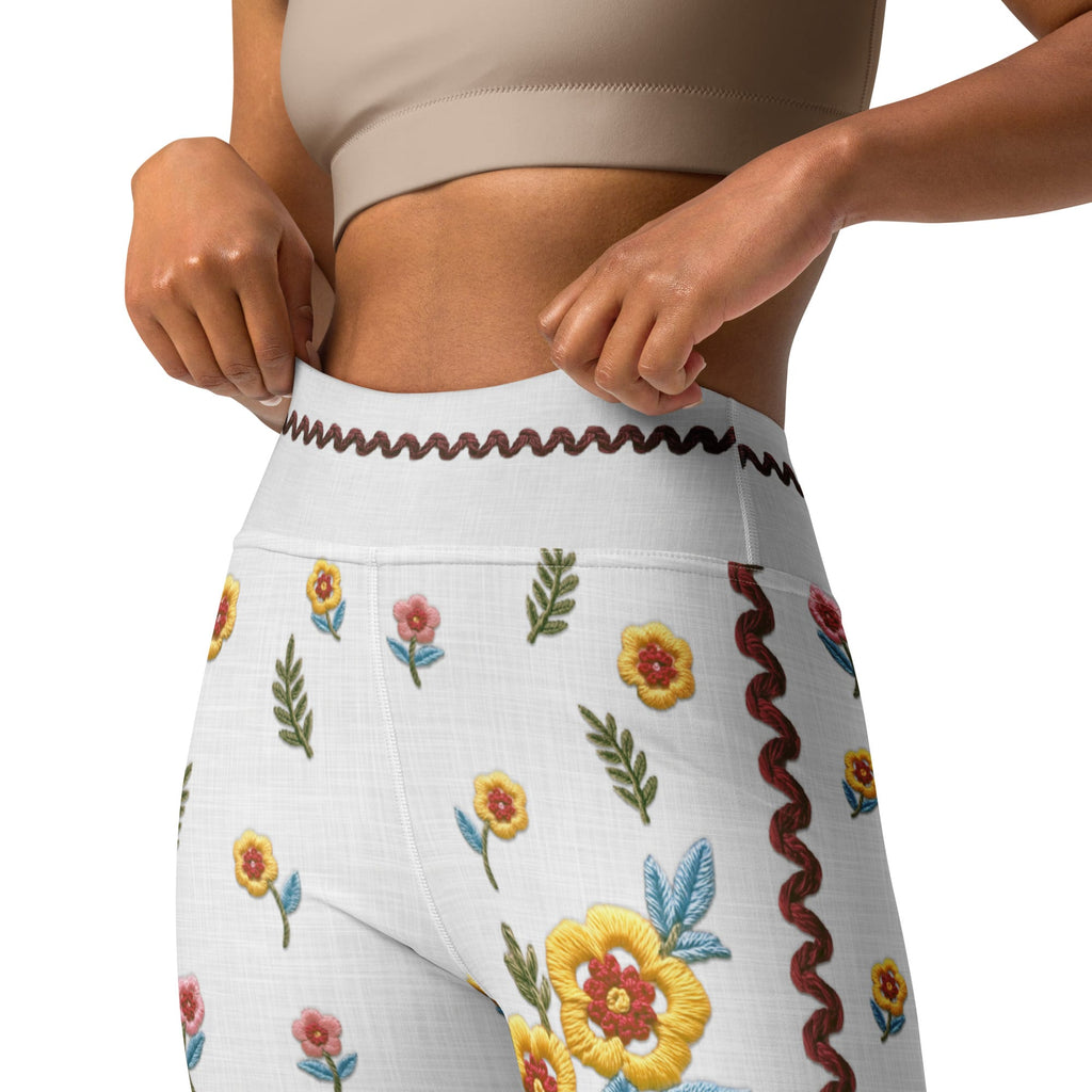Embroidered Effect Floral Yoga Leggings
