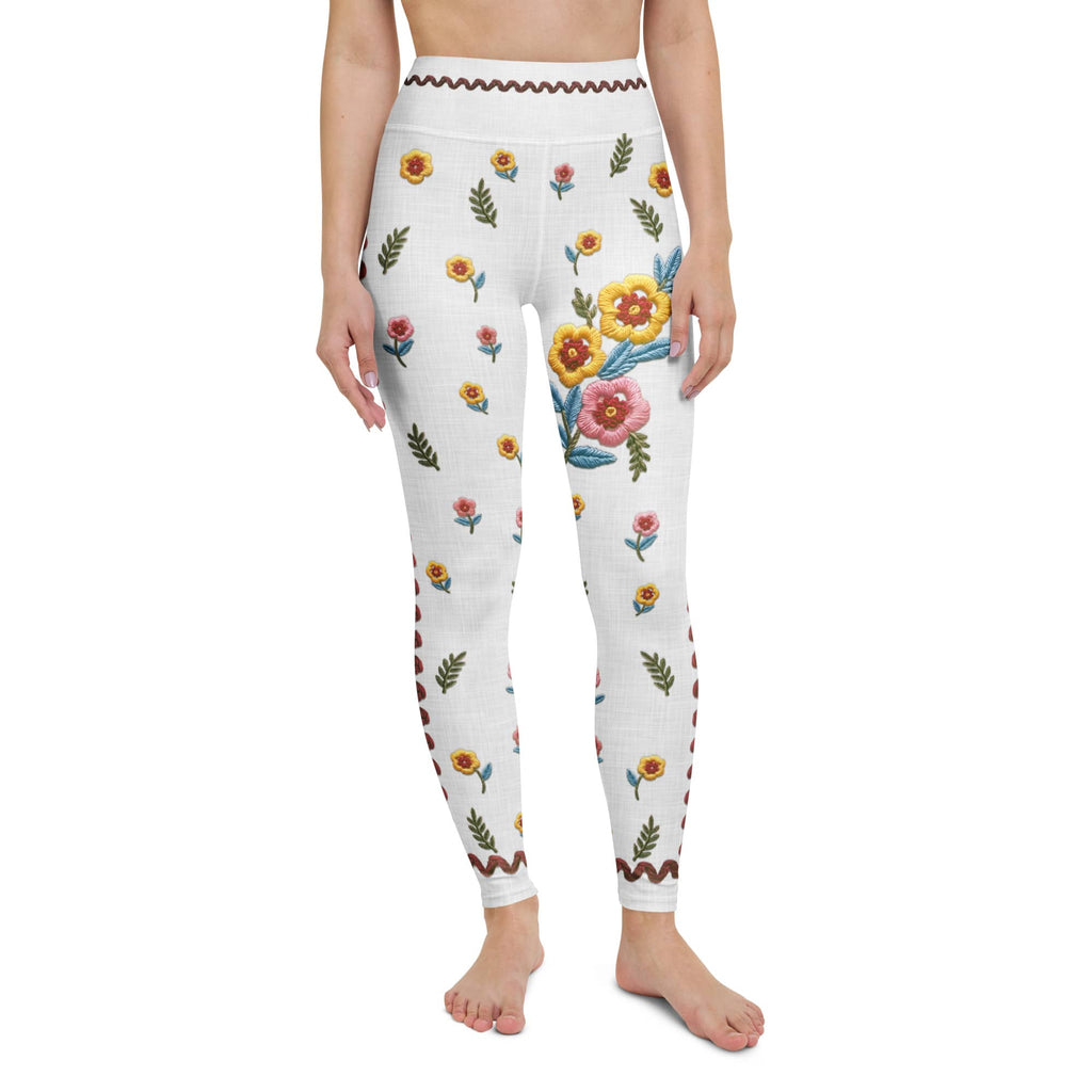 Embroidered Effect Floral Yoga Leggings