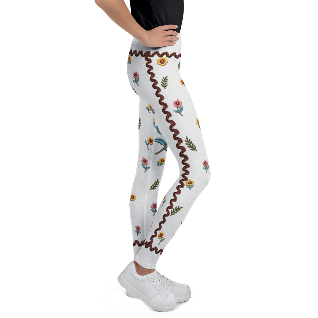 Embroidered Effect Floral Youth Leggings