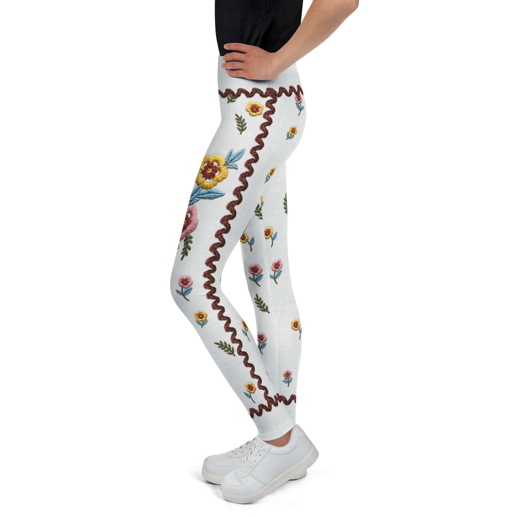 Embroidered Effect Floral Youth Leggings