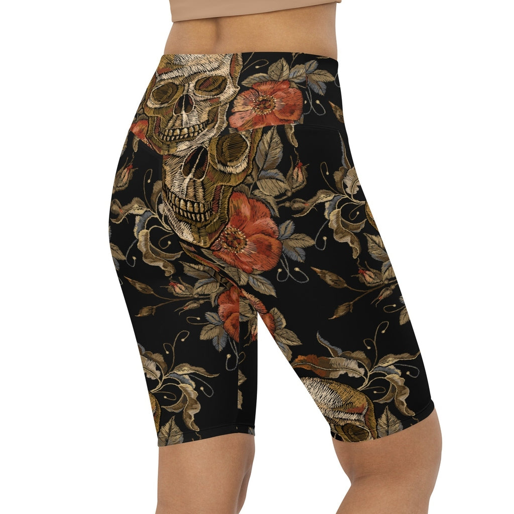 Embroidery Skull Biker Shorts