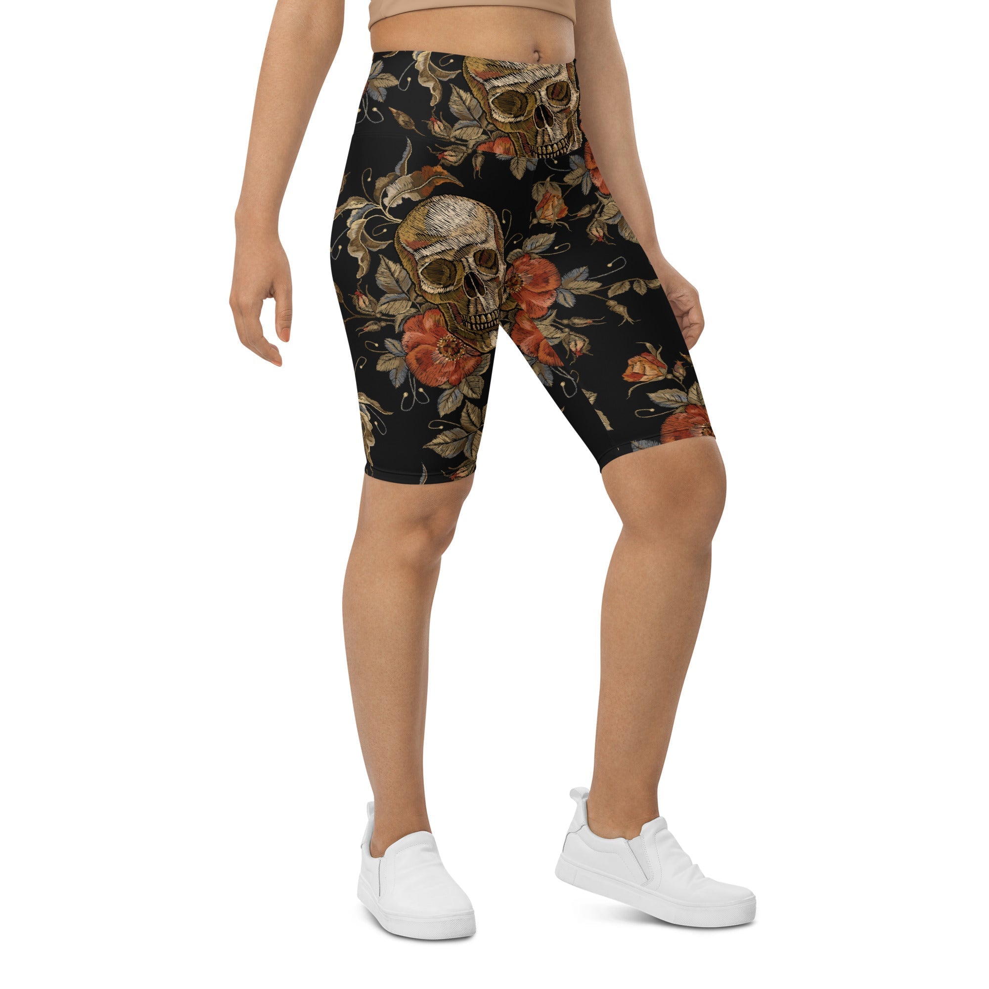 Embroidery Skull Biker Shorts