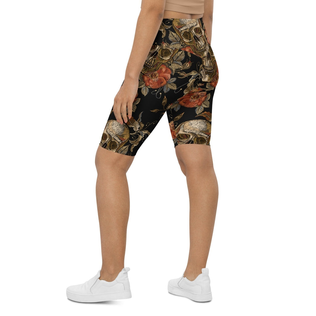 Embroidery Skull Biker Shorts