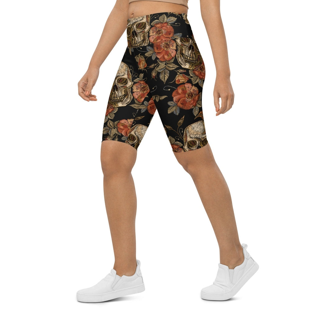 Embroidery Skull Biker Shorts