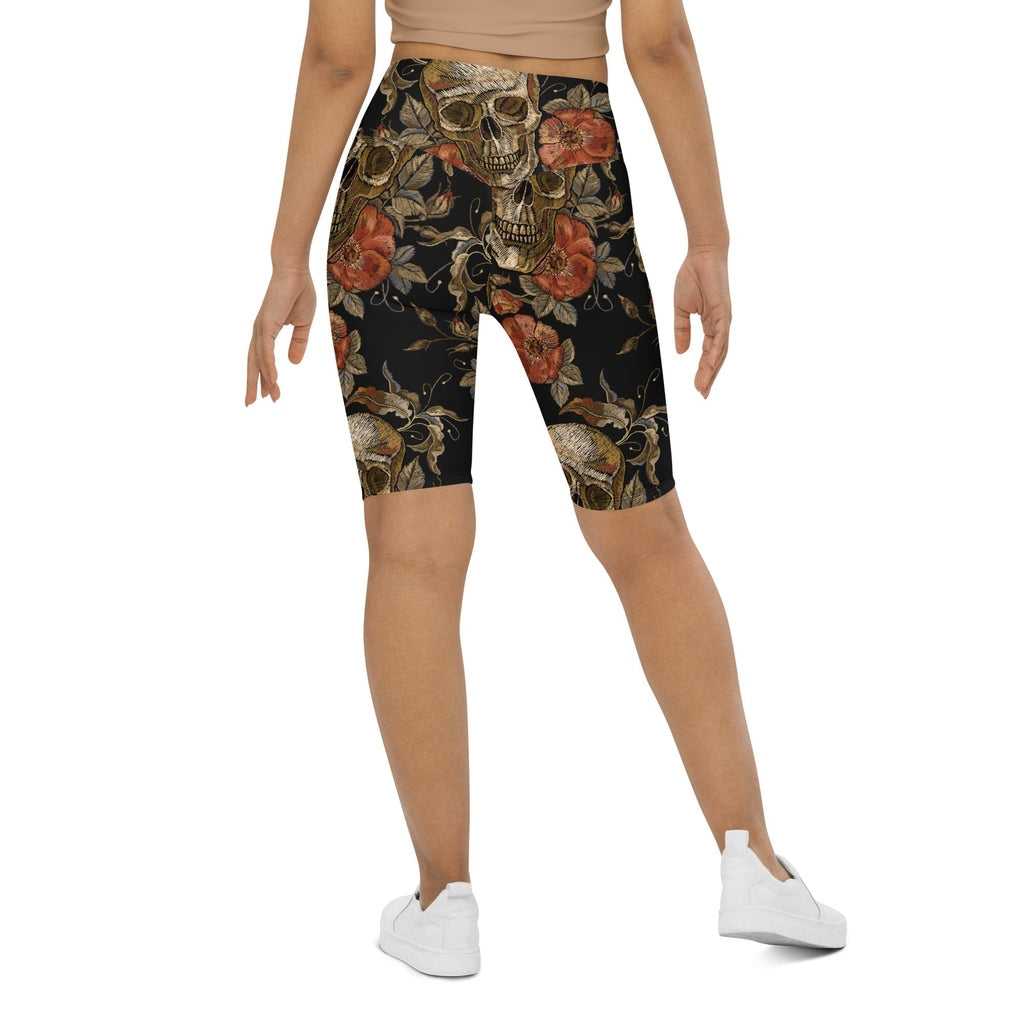 Embroidery Skull Biker Shorts