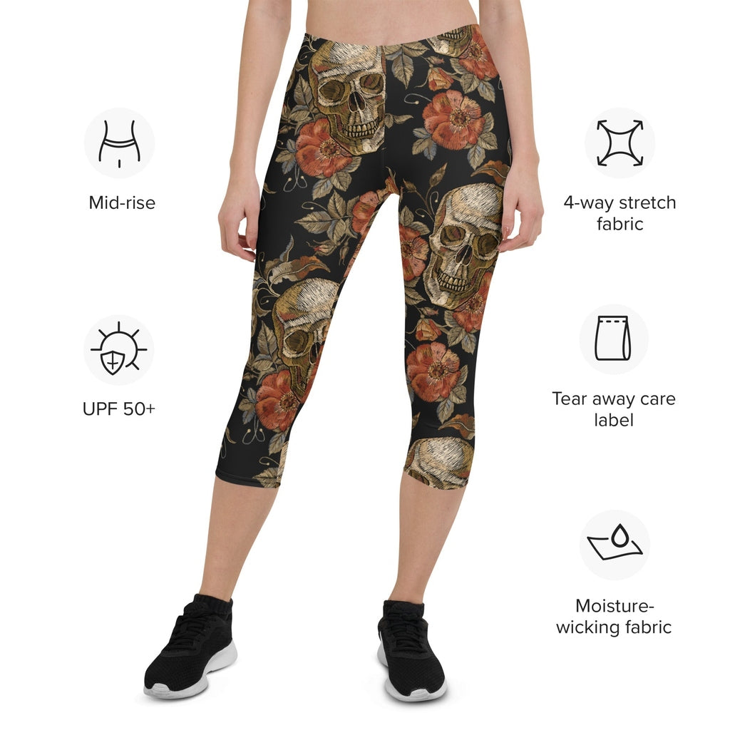 Embroidery Skull Capris