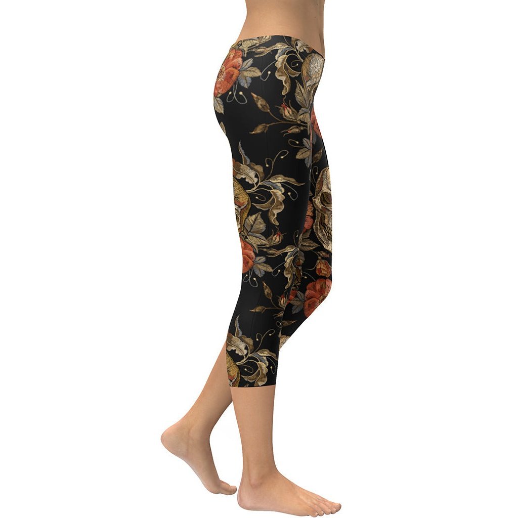 Embroidery Skull Capris