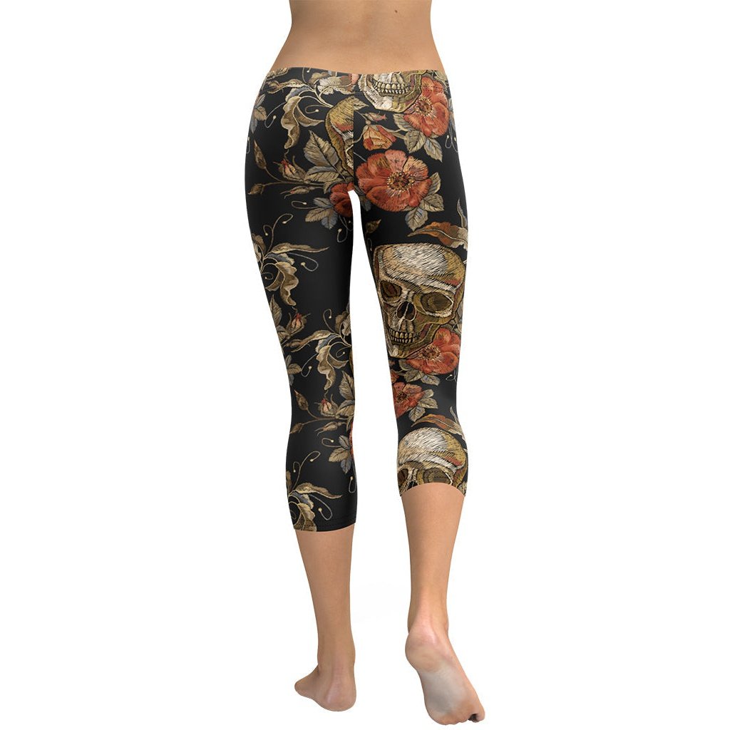 Embroidery Skull Capris