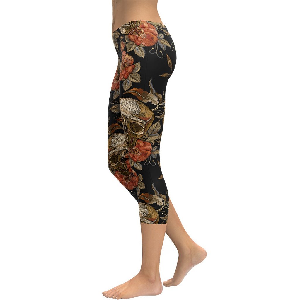Embroidery Skull Capris