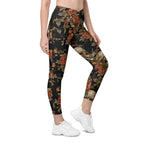 Embroidery Skull Crossover Leggings With Pockets