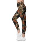 Embroidery Skull Crossover Leggings With Pockets
