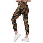 Embroidery Skull Crossover Leggings With Pockets