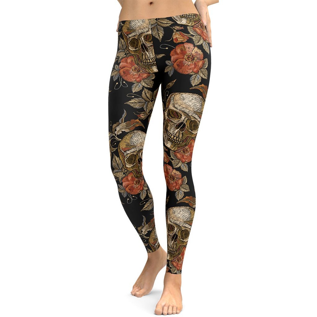 Embroidery Skull Leggings